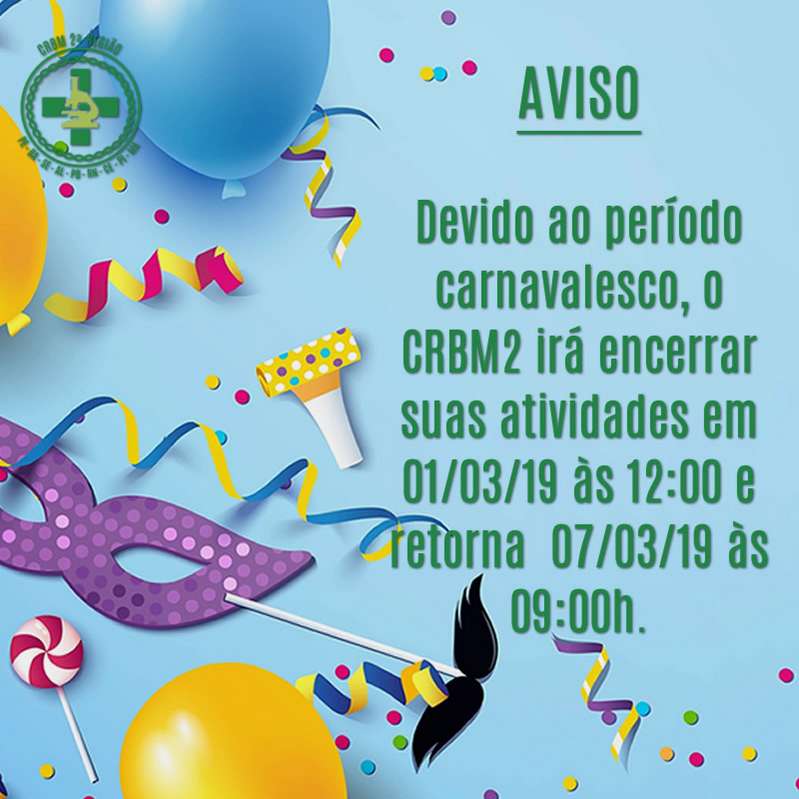 Aviso – Período de Carnaval/2019