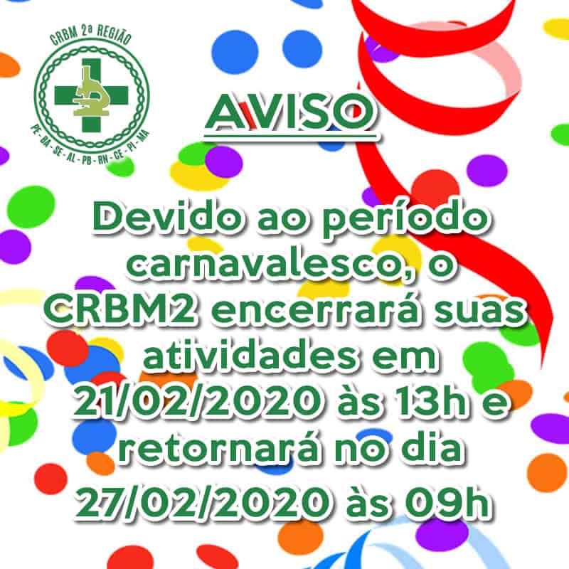 Período de Recesso no Carnaval 2020