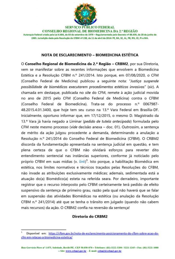 CRBM2 - Nota De Esclarecimento – Biomedicina Estética