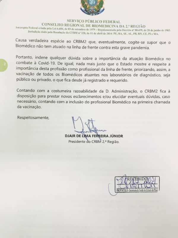 CRBM2 - Após solicitação do Conselho Regional de Biomedicina da 2.ª Região, o Governo do Estado do Piauí garantiu prioridade para os biomédicos do LACEN/PI na campanha de vacinação contra Covid-19