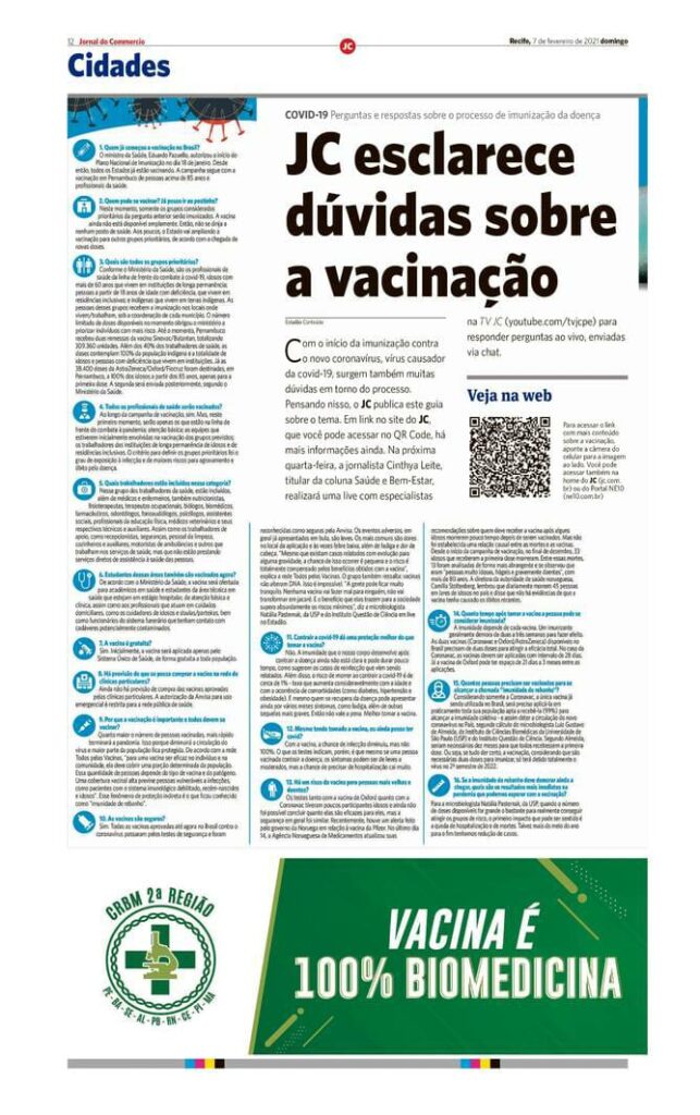 Em parceria com o CRBM2, Jornal do Commercio faz especial sobre vacinação
