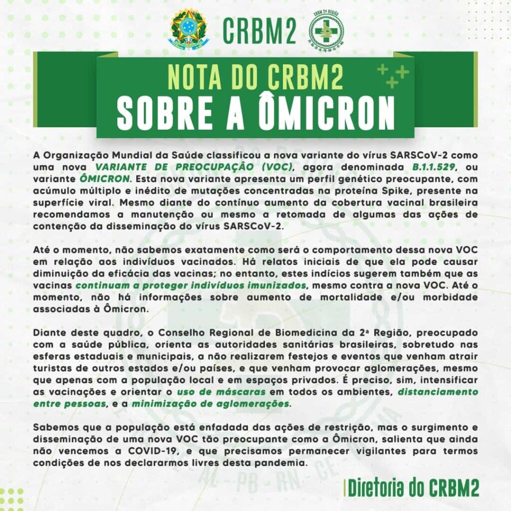 CRBM2 - NOTA CRBM2 – variante “Ômicron”
