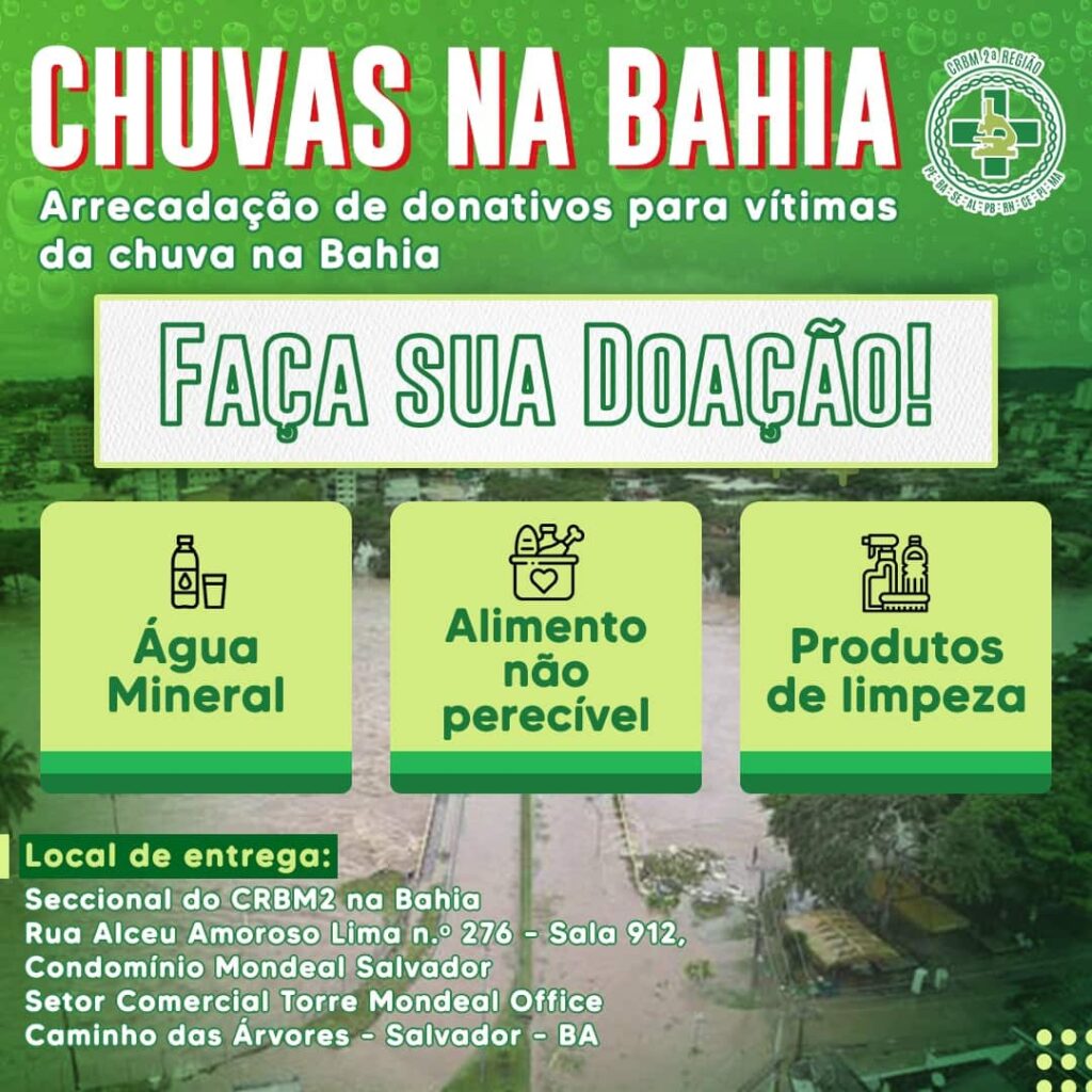 Seccional do CRBM2 em Salvador arrecada donativos para as vítimas das enchentes no Sul da Bahia