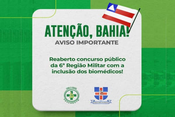 Reaberto Concurso Público da 6º Região Militar com a inclusão de biomédicos