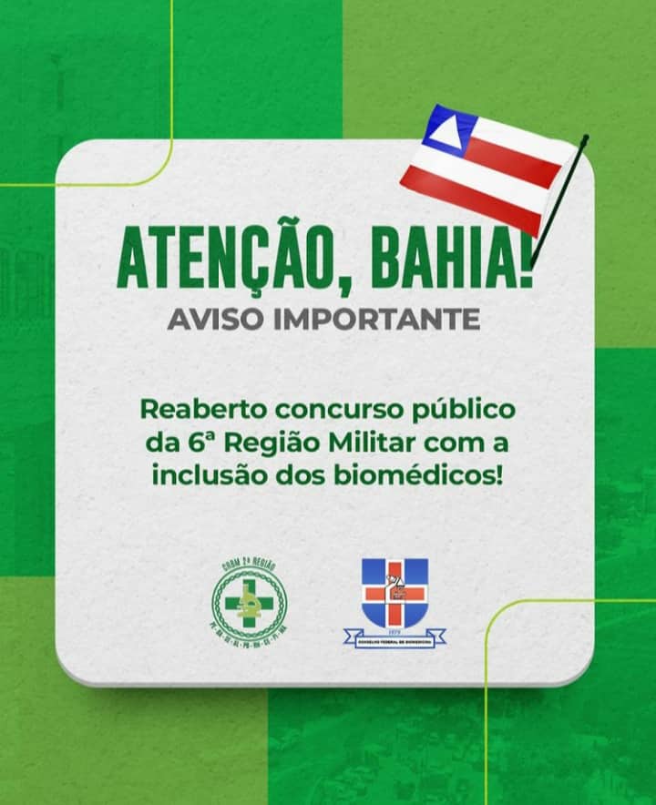 Reaberto Concurso Público da 6º Região Militar com a inclusão de biomédicos