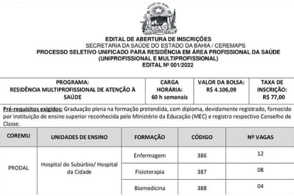 Residência na Bahia para a Biomedicina