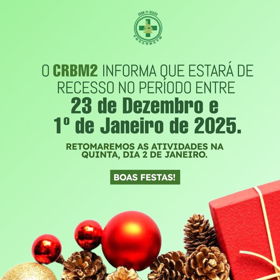 O CRBM2 informa que estará de recesso no periodo entre 23 de dezembro e 10 de janeiro de 2025.